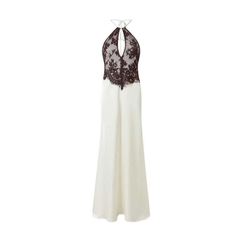 Solenne - Scalloped Lace Open-Back Satin Maxi Gown detail 1