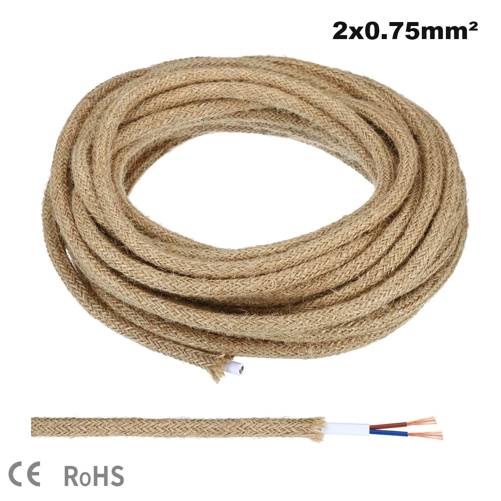 

Vintage Hemp Rope Wire Woven Textile Twisted Flexible Cable Braided 2 Core 0.75mm² Retro Pendant Light Cords Awg