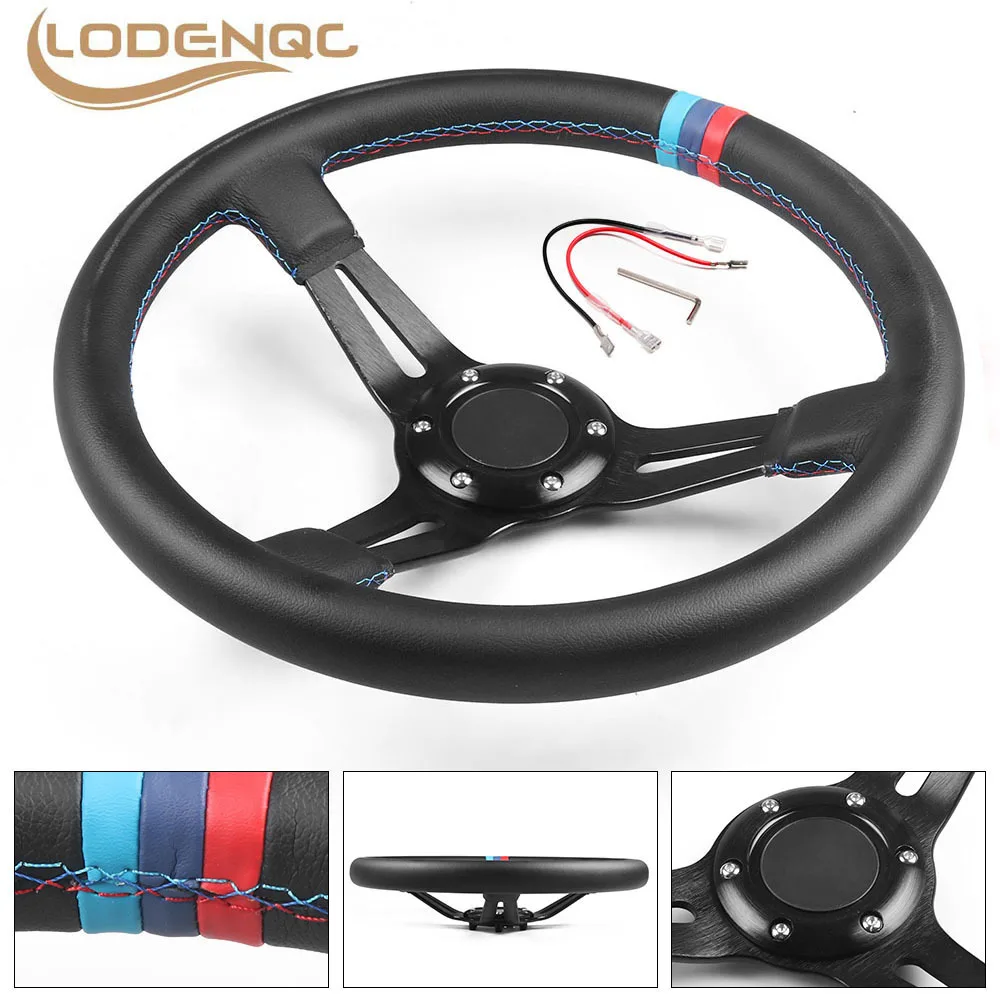 

13.5 Inch 350MM Racing Steering Wheel Drift Microfiber Leather Three Colors Stitching Fit Car And Simulation PC Game