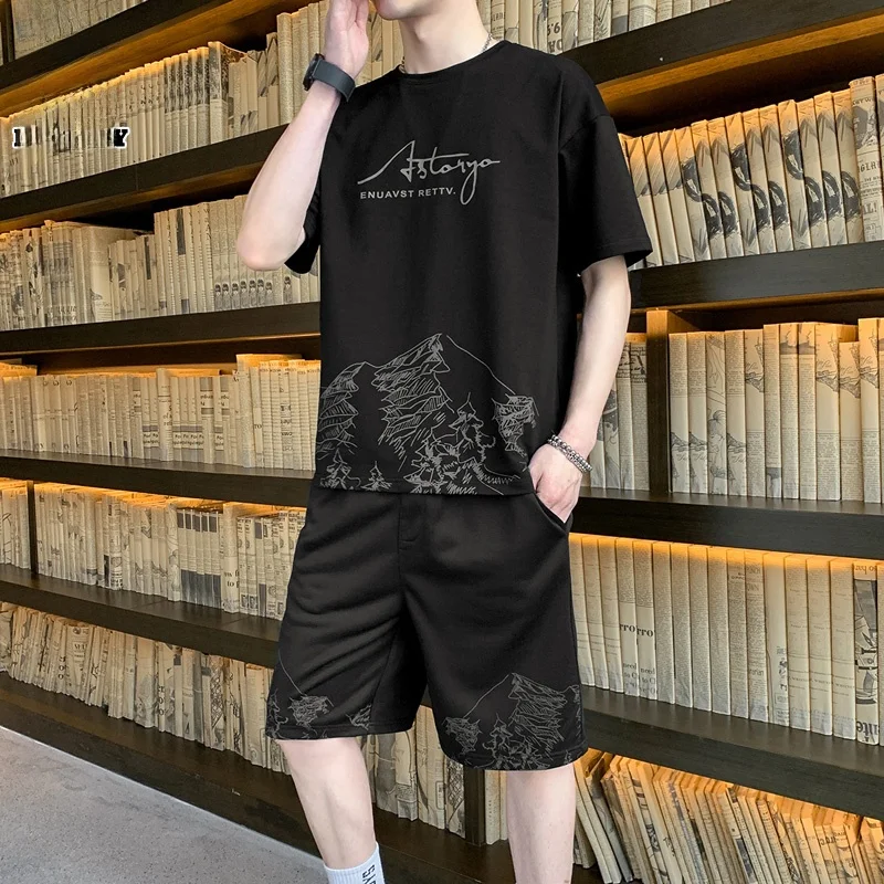 

Мужской повседневный спортивный комплект: модные шорты и футболка с принтом, летняя коллекция Haome, мужская одежда