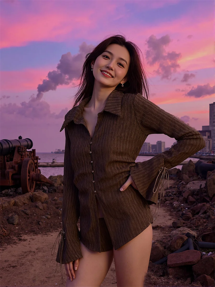 

Рубашки с длинным рукавом, женские абрикосовые однотонные рубашки на шнуровке в винтажном клетку, однобортные, в консервативном стиле, весенняя уличная одежда с цветочным принтом