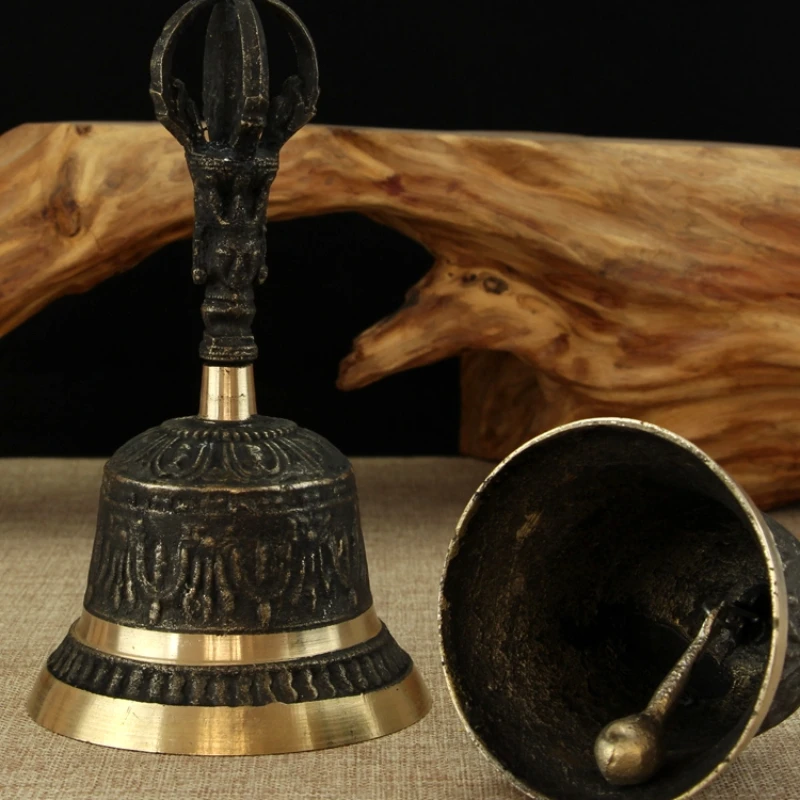 Black Brass Handicraft Large Engraved Hand Bell Loud and Clear Sound for School Meditation Church Bronze Bell Creative Gift