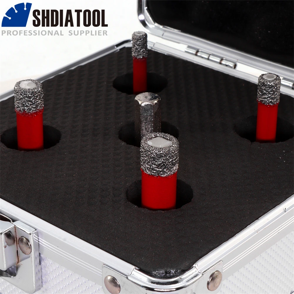 SHDIATOOL 5 szt./1 zestaw M14 diamentowy wiertła koronowe wiertniczy z aluminiowa obudowa o średnicy 6/8/10/12mm granit marmur frez ceramiczny + Adapter sześciokątny