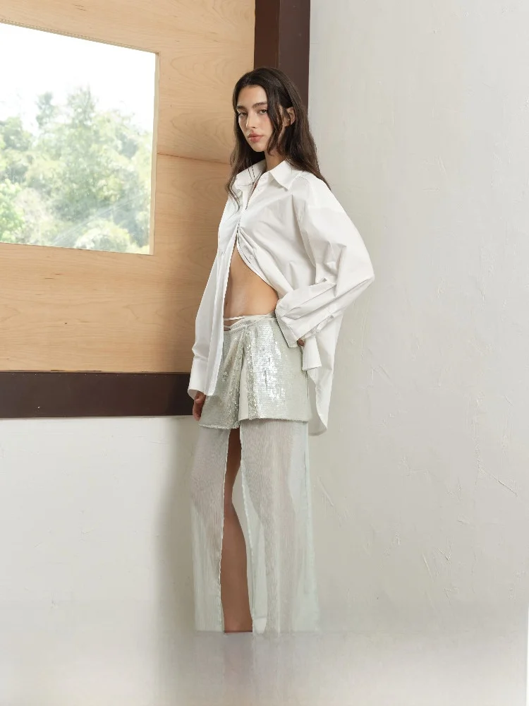 

SukiBySuki Original Design White Dstring Versatile irt BF Blouse Cotton Breathable Long Sve Busin Casual Sle