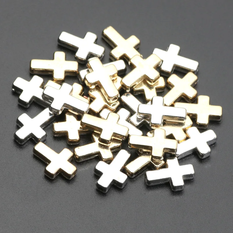 50pcs 9x13mm Gold Silver Color CCB Cross Beads Acrylic Loose Spacer Beads For Jewelry Making DIY Bracelet Necklace Accessories