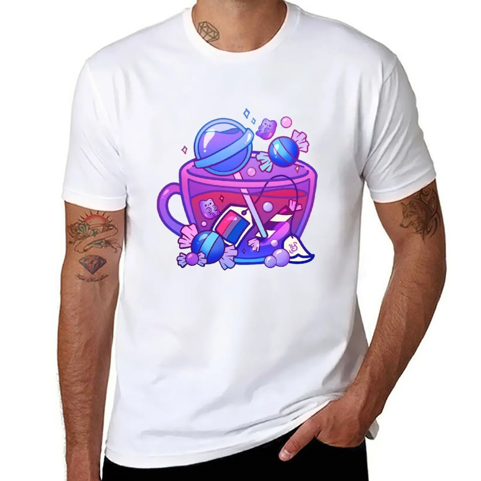 

New Pride Flag Teacup - Candy Bisexual T-Shirt summer top boys t shirts korean fashion sublime t shirt t shirts for men cotton