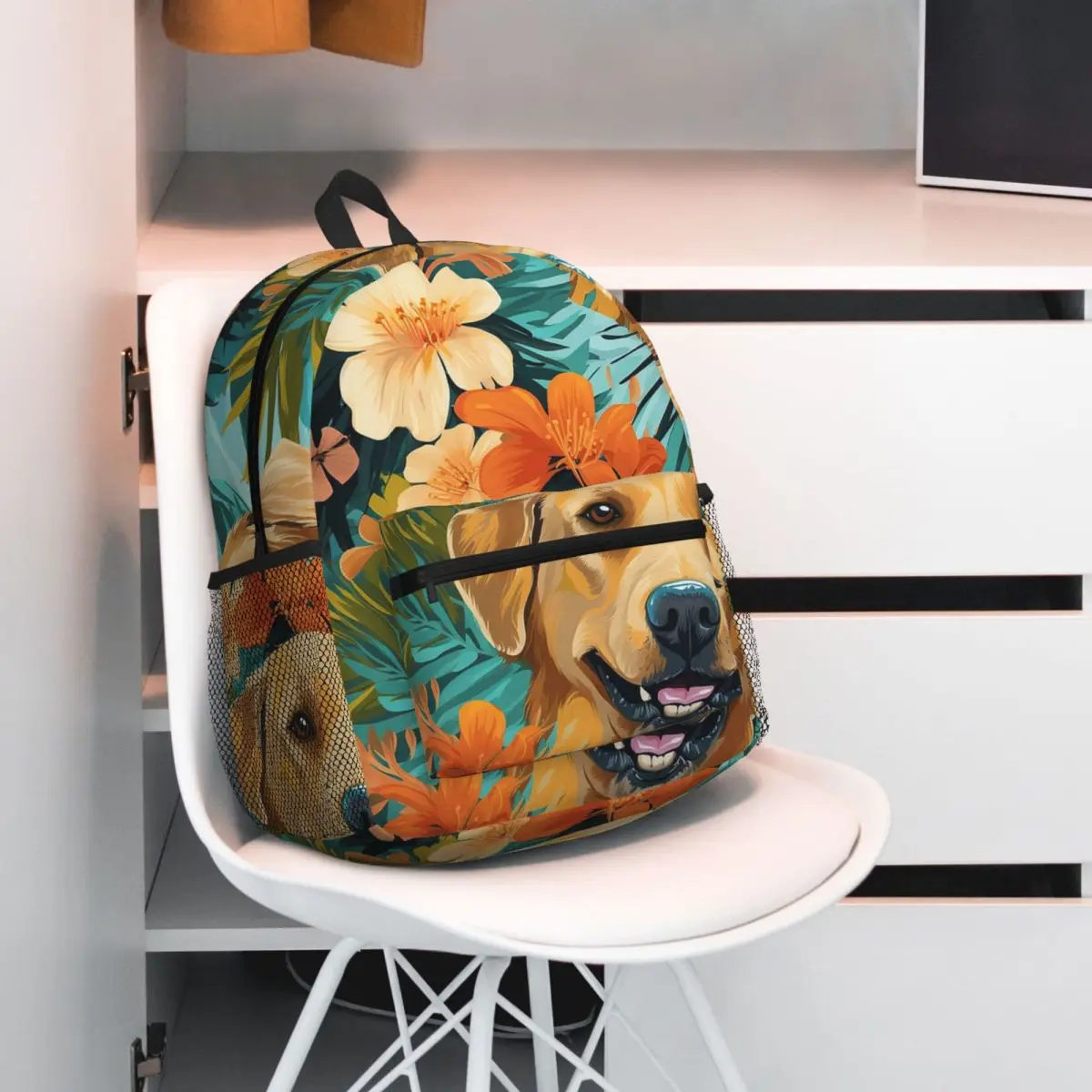 Golden Labrador Retriever Dog Tropical Backpack Daypack Large Capacity Kids BookBag School Bag Shoulder Bags for Men Women