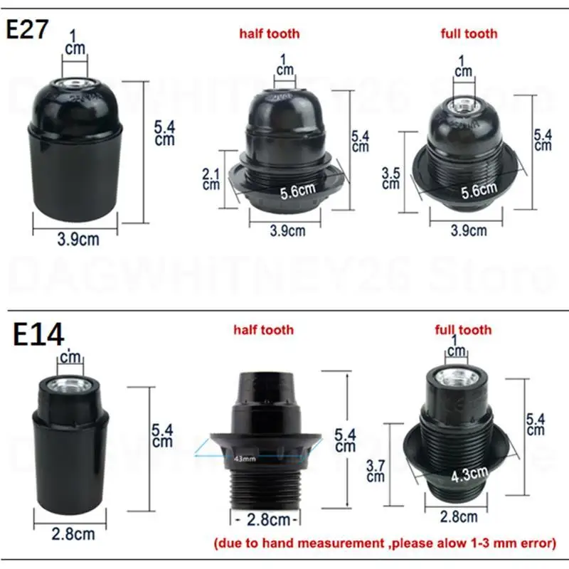 E27 E14 half full tooth Screw Lamp Base socket Plug Connector Accessories Bulb Holder for E27 Screw Bulb Lighting Fixtures U26