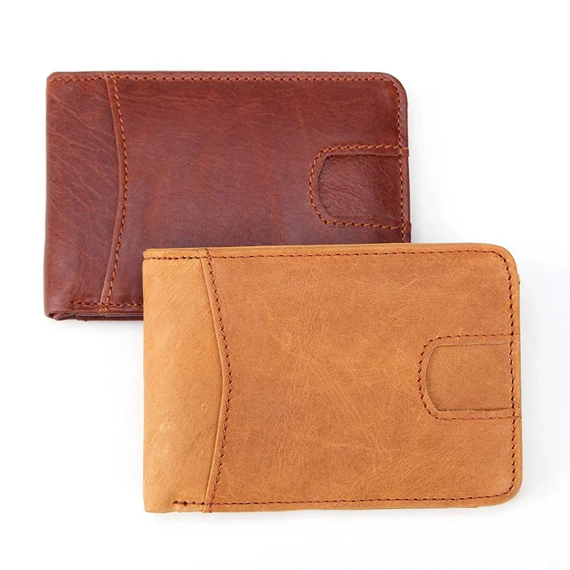 New Casual Genuine Leather Small Wallet For Men Male Slim Purse Man Credit Card Holder Mini Pocket Money Bag 4 Colors