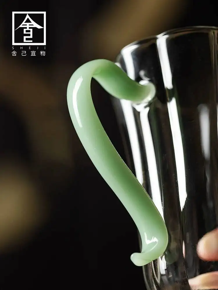 High-End Wind Chime Green For Home Use, Heat-Resistant Glass , Thick And Durable With Handle, High-Temperature Resistant Tea