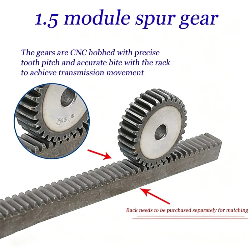 1Pcs Pinion Gears 1.5M-26T/27T/28T/29T/30T/31T/32T~40Teeth SC45# Carbon Steel Cylindrical Gear High Frequency Quenching Teeth