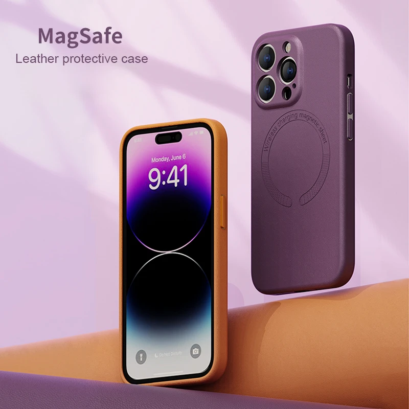 Phone Case Magsafe Magnetic Skin Friendly Leather Luxury Retro Matte Cover for IPhone 13 14 15 Pro Max Shockproof Protection