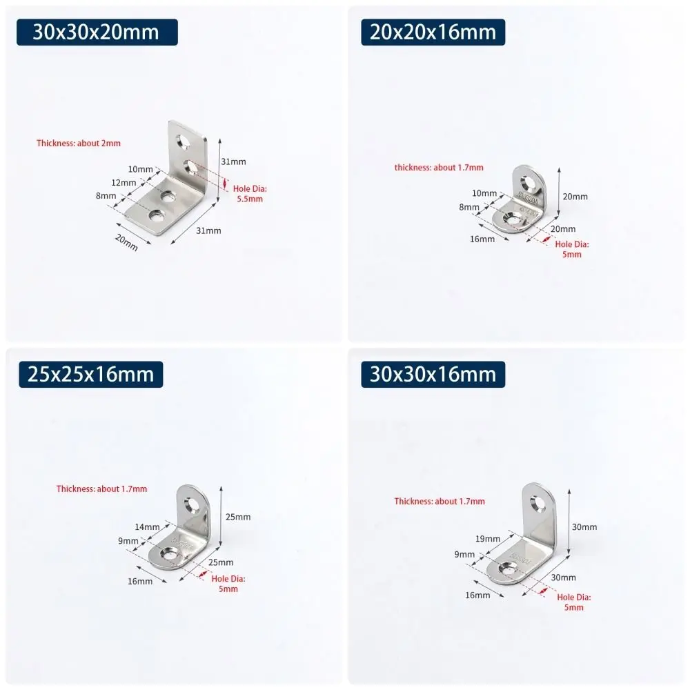 1 pçs telas de armário suporte de ângulo de parede sus304 aço inoxidável 90 graus ângulo direito canto cinta conjunta fixador de móveis