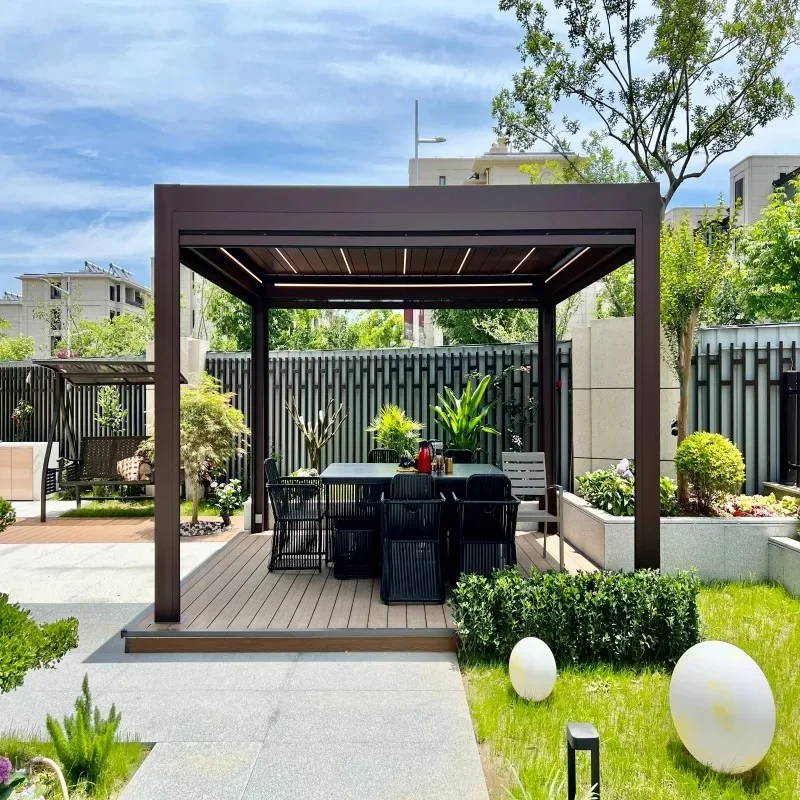 Modern Outdoor Motorized Bioclimatic Garden Gazebo Aluminium Louvered Arches Arbours Pergola with Zip Screen Outdoor Blinds