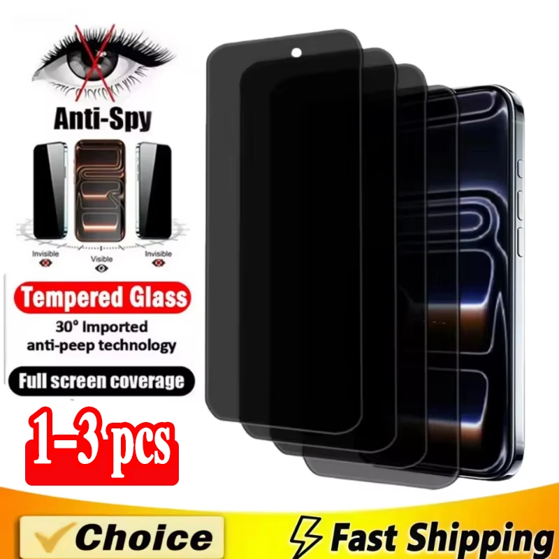 1-3 Stück Blickschutzfolie für iPhone 17 Pro Max 16 15 14 13 12 11 X XR XS SE 17 Air Vollständige Abdeckung Kratzfestes Gehärtetes Glas
