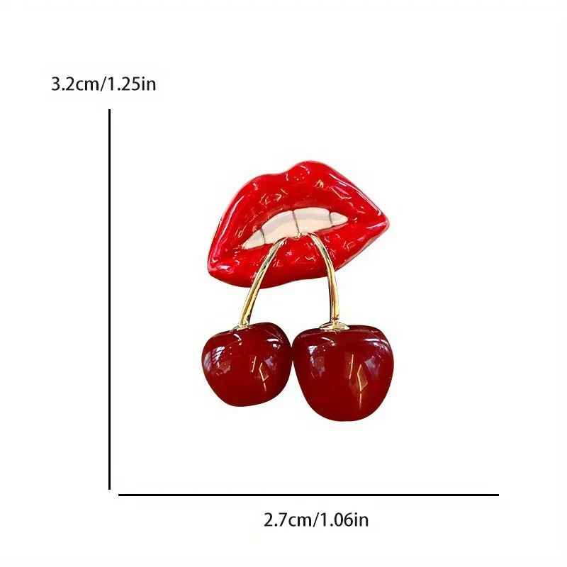 Sexy Cherry Mouth Brooch For Women Enamel Fruit Valentine\'s Day Casual Badge