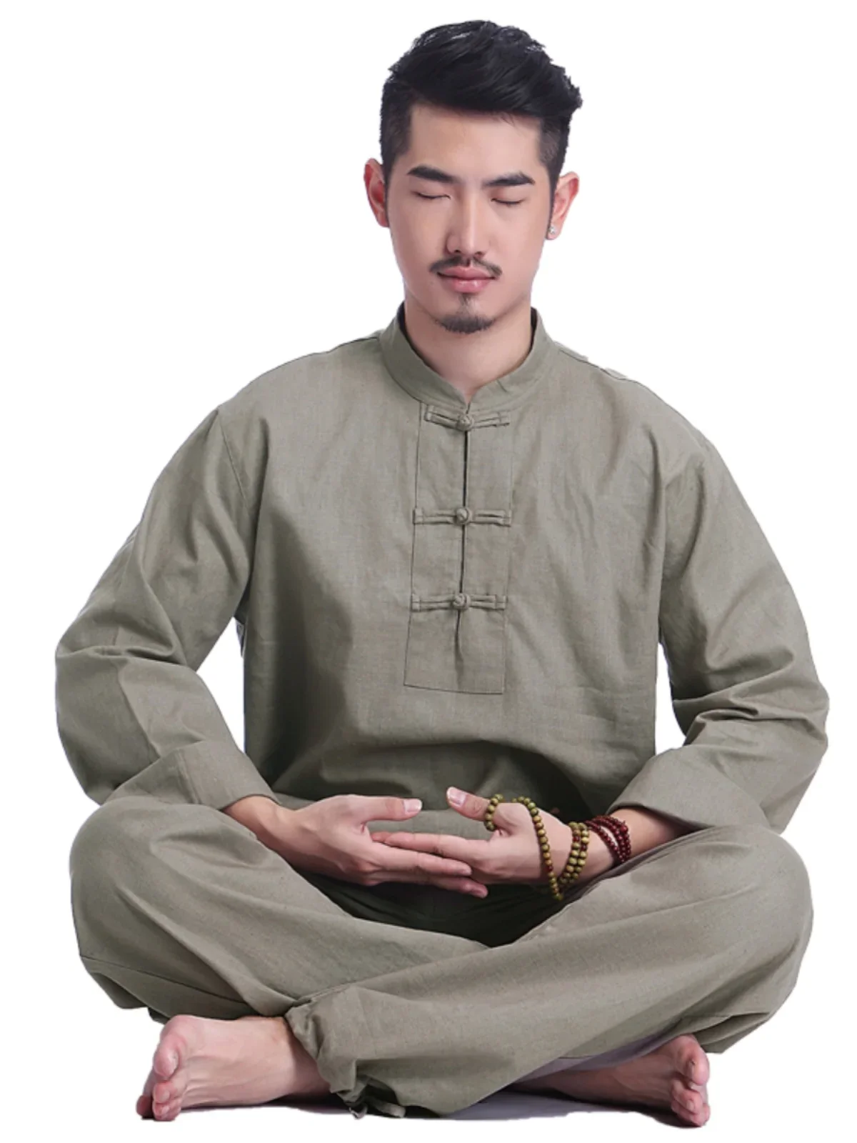 Yoga men's meditation clothes cotton and linen loose long-sleeved layman ropa lino shaolin meditation