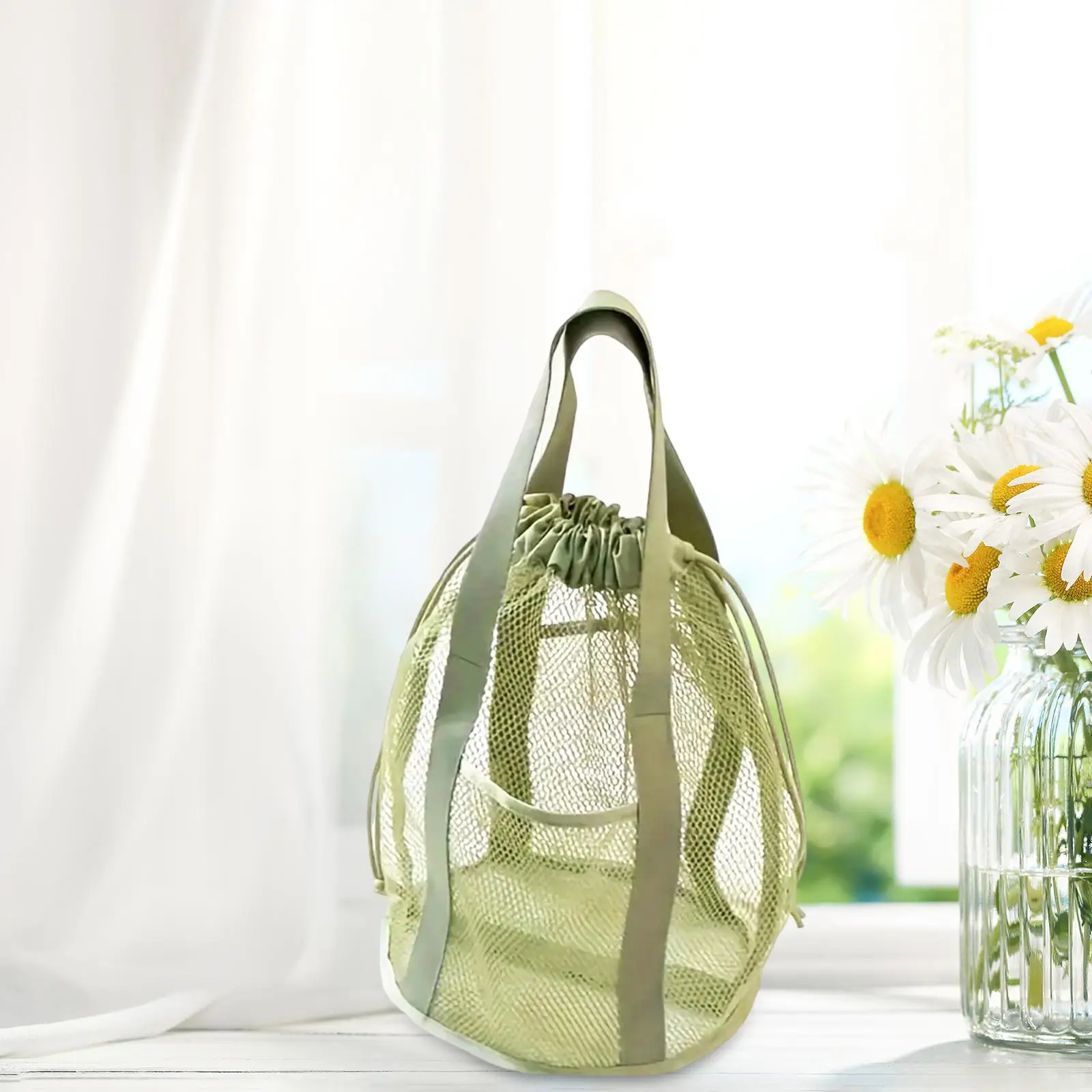 Large Mesh Shower Bag for Bathroom Hanging Toiletry Organizer Quick Dry Nylon with Drawstring for Women Travel Swimming