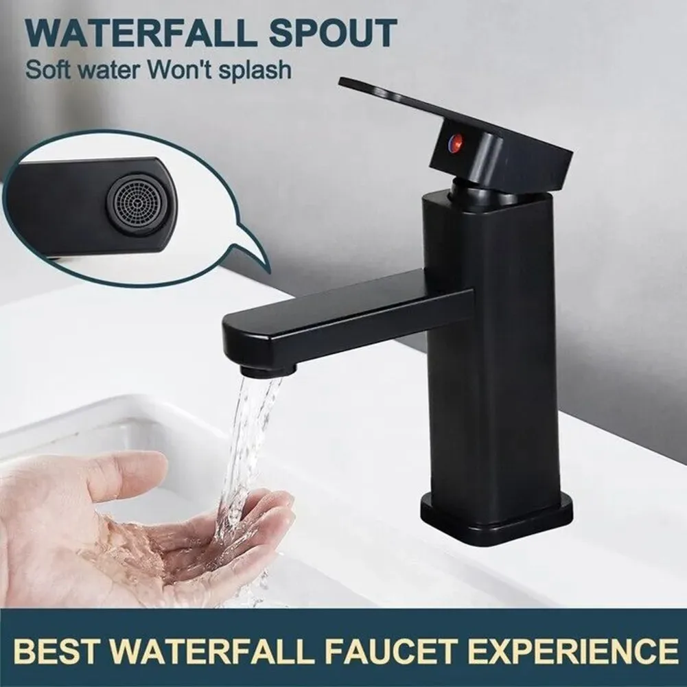 Bathroom Faucet Hot&Cold Mixer Tap Deck Mounted Bathroom Basin Faucets Black Square Washbasin Sink Bathtub Faucet