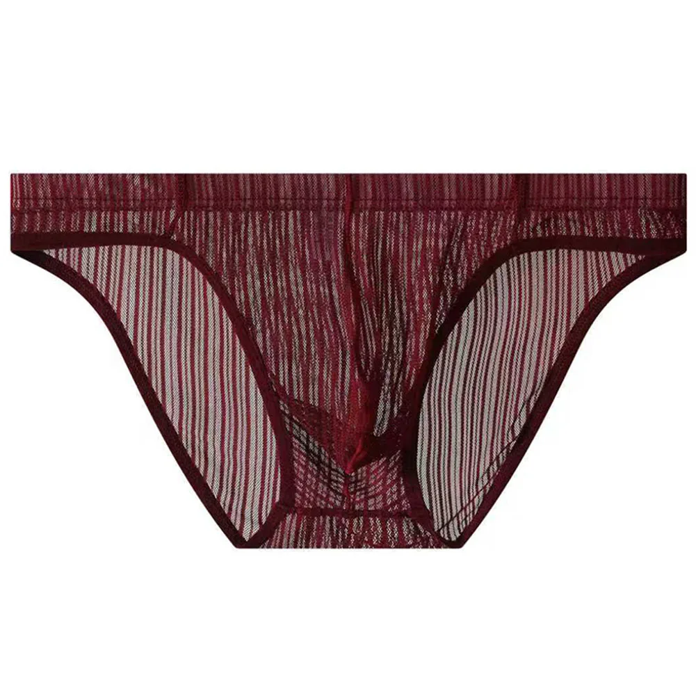 1pc Men Mesh See Through Briefs Underwear Sex Gay Breathable Exotic Lingerie Panties Striped Mesh Sheer Sexy Underwear