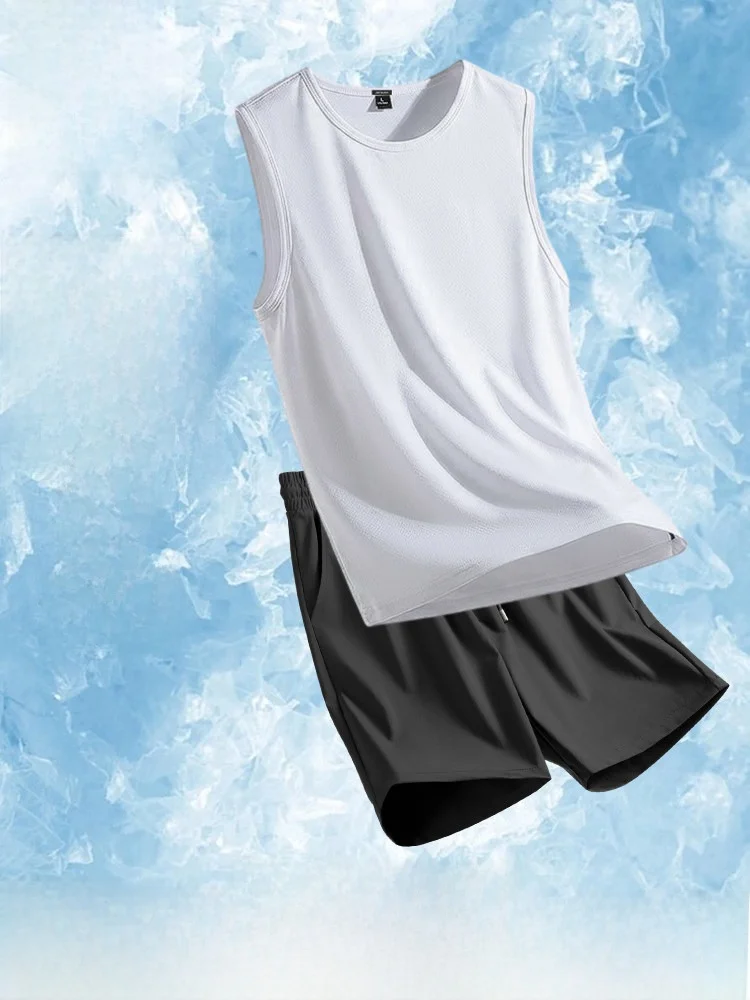 Jeanswest Fitn Set for Men Summer Ice Silk Thin Qui Dry Running Breathable Sports Wear ort Sve Vest And orts