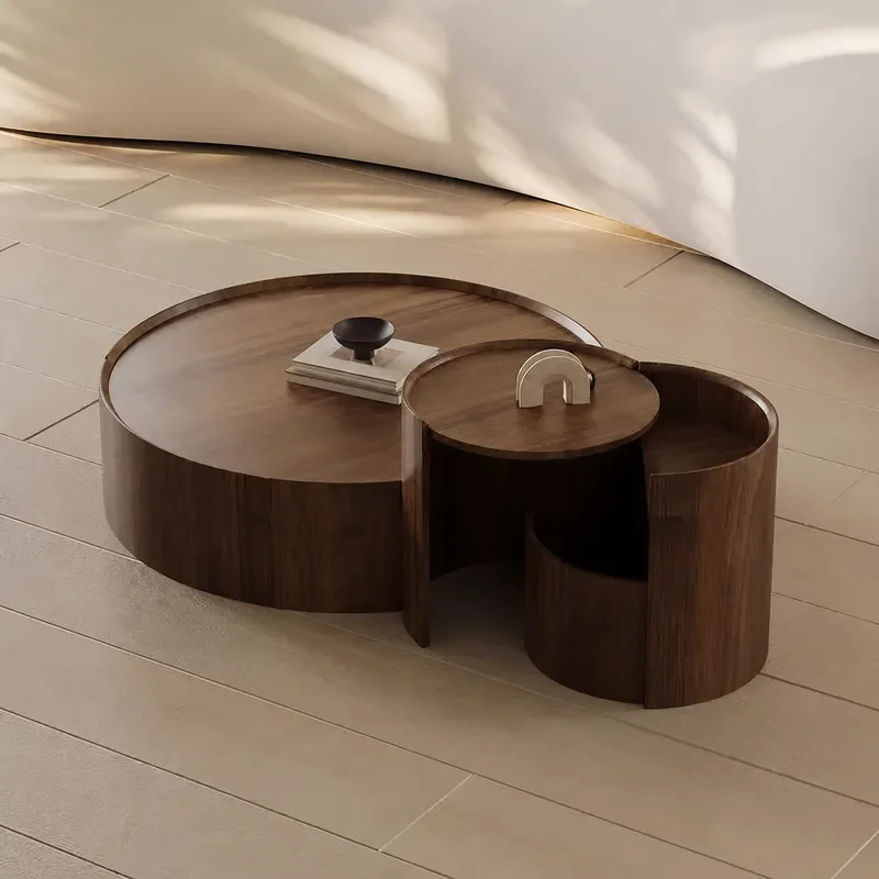 Round Walnut Solid Wood Coffee Table Set for Living Room Modern Minimalist Home Furniture High End Sense Creative Design