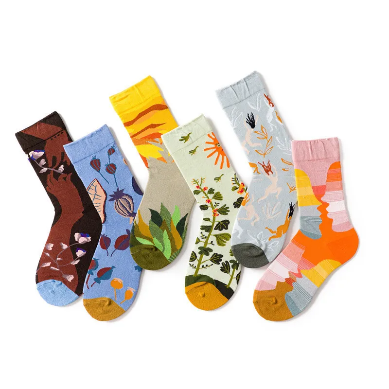 French Oil Painting Style Art Men/women Socks Ins Jacquard Street Skateboard Retro Jacquard European and American Style Sock