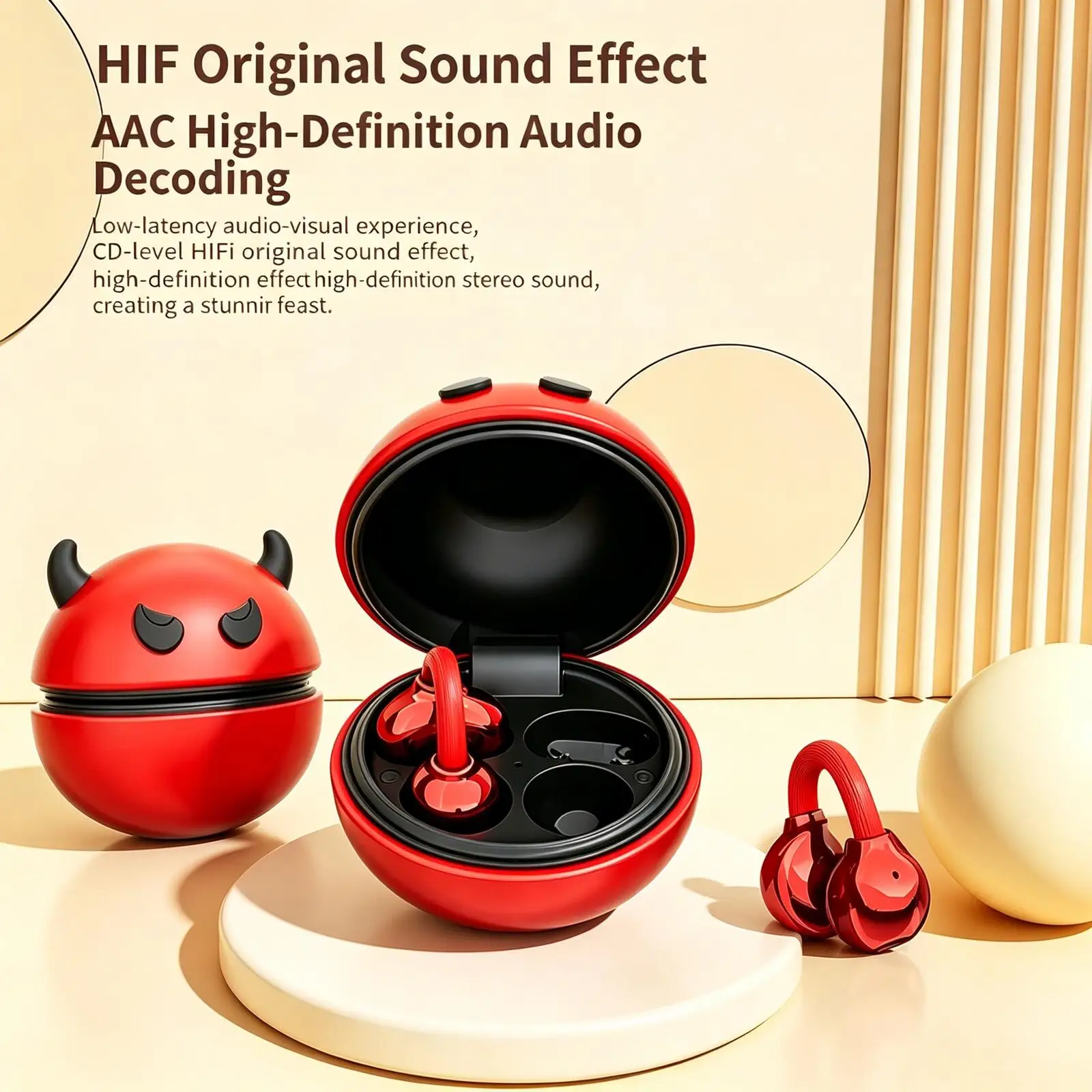 

Cute Cartoon Devil Ear Clip Bluetooth Earphones, Spherical Design, HIFI Sound, Noise Reduction Wireless Headset for Music Game