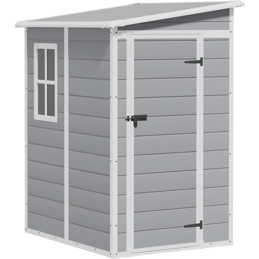 5' x 4' Resin Weather Resistant Outdoor Storage Shed with Floor for Garden,Backyard,Pool Tool, Light Grey