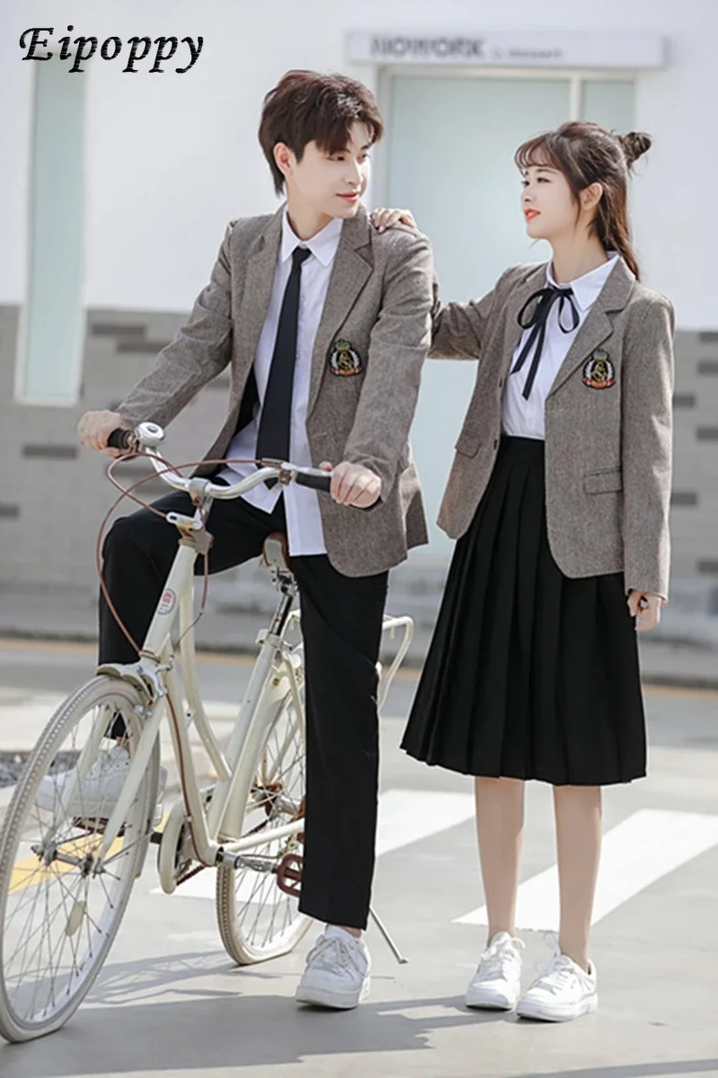 Middle School Student School Uniform Suit British College Style Autumn and Winter Korean Pleated Skirt Women