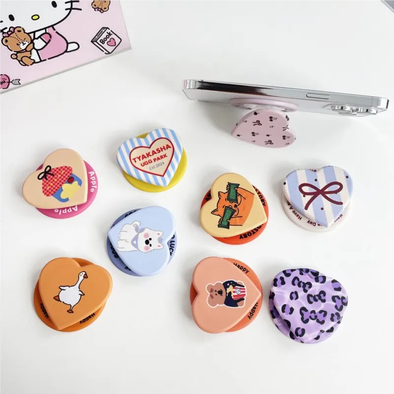 INS Korean Cute Cartoon Heart Phone Stand For Magnetic For MagSafe Compatible Foldable Grip Holder for iPhone 17 16 15 Samsung - view 3