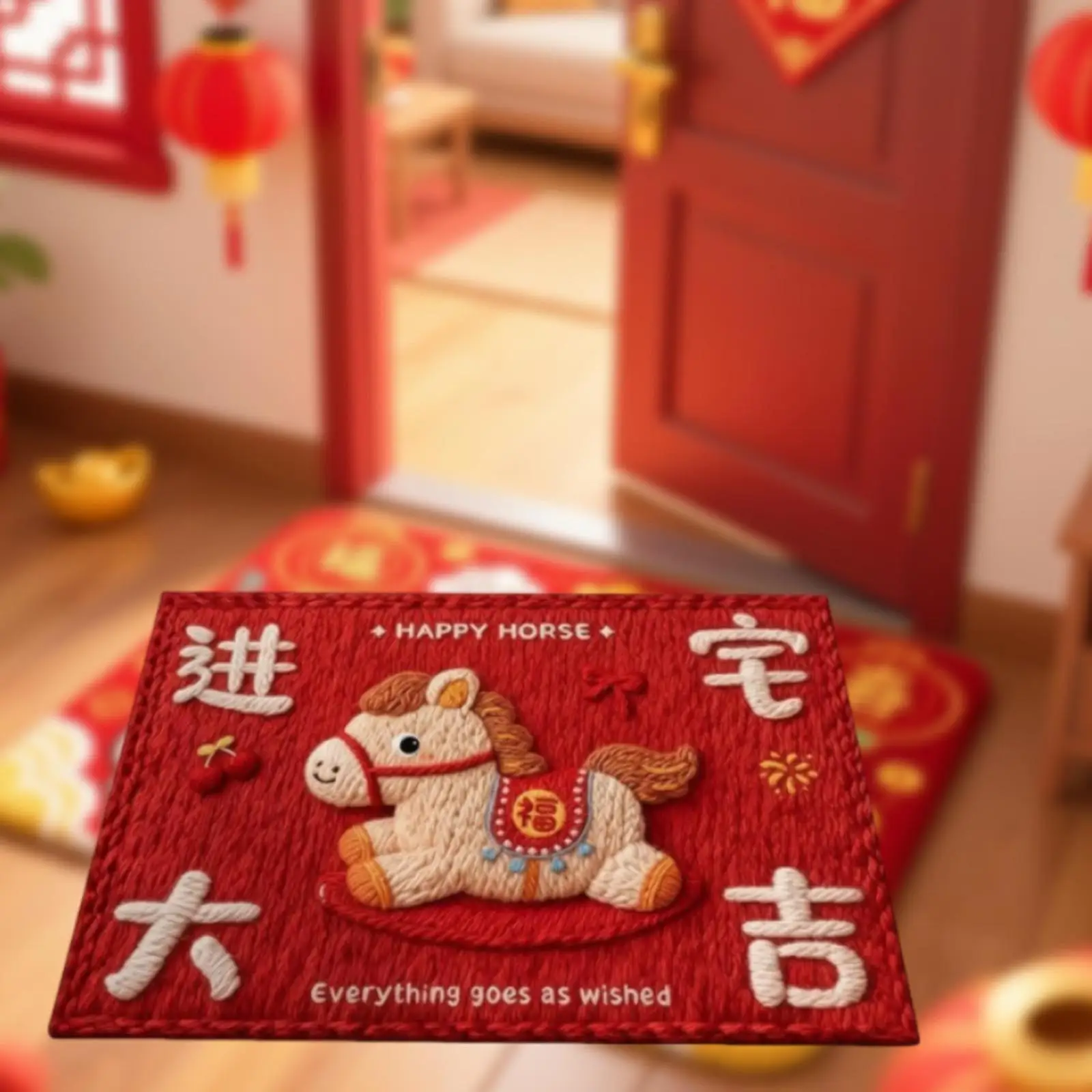 2026 Chinese New Year Decoration ,Anti Slip Cute Indoor Doormat ,Year of The Horse Doormat ,Placemat for Entrance Front Door