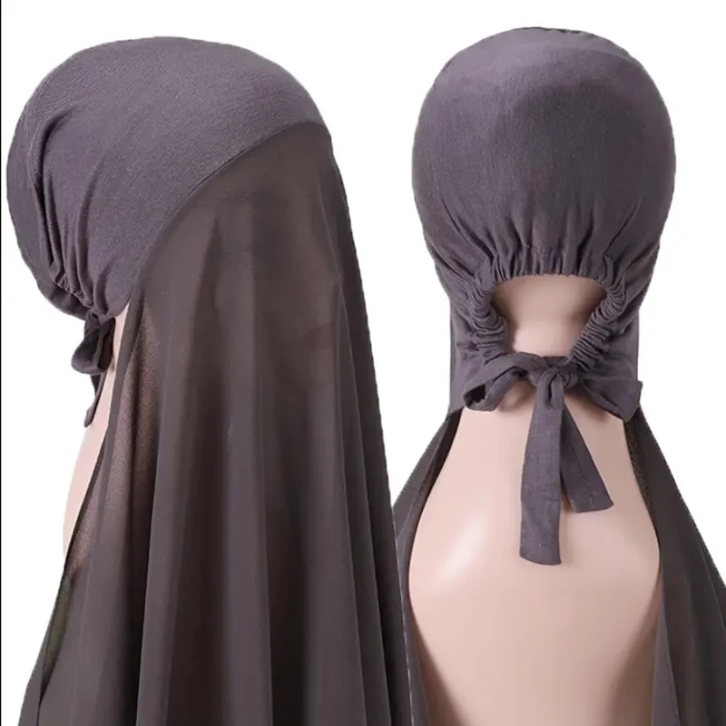 Musulmano istantaneo Hijab donna cofano con scialle in chiffon testa sciarpa berretto fascia interna stretch Hijab copertura copricapo turbante