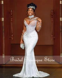 New Arrival 2024 Mermaid Wedding Gowns With Detached Bow Mesh Beading Pearls Luxury Robe De Mariee Elegant Custom