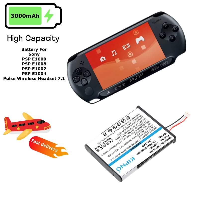 

KIPNO 3000mAh Game Console Battery SP70C for Sony PSPE1000, PSPE1002, PSPE1004, PSPE1008, Pulse Wireless Headset 7.1 +TOOL