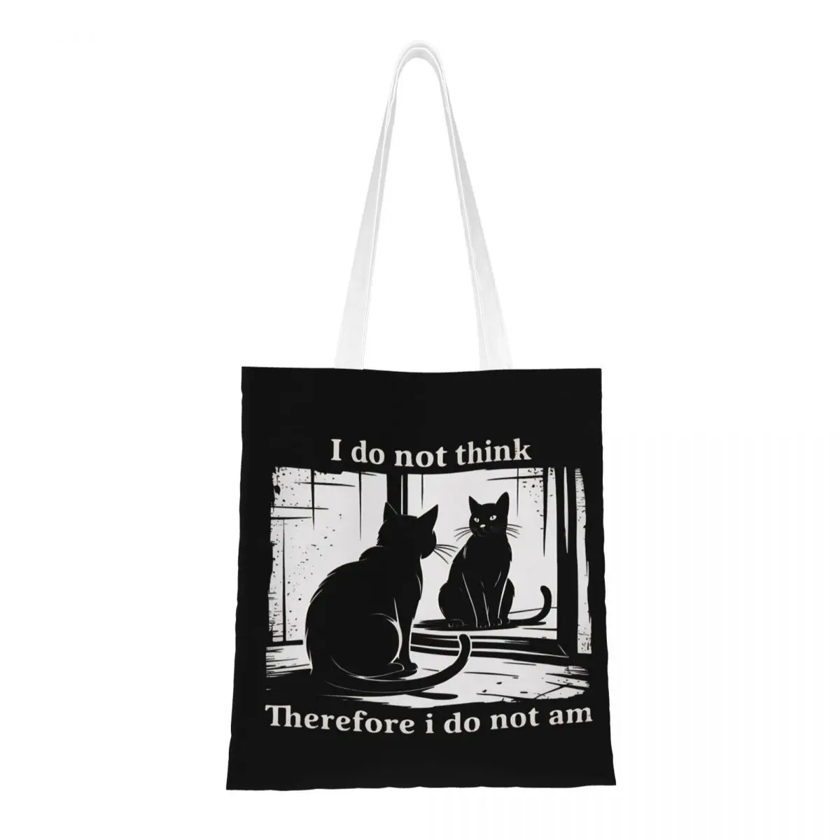 

Cat Meme I Do Not Think Therefore I Do Not Am Canvas Tote Handbag Grocery Bags Large Capacity Shopper Bags for Women