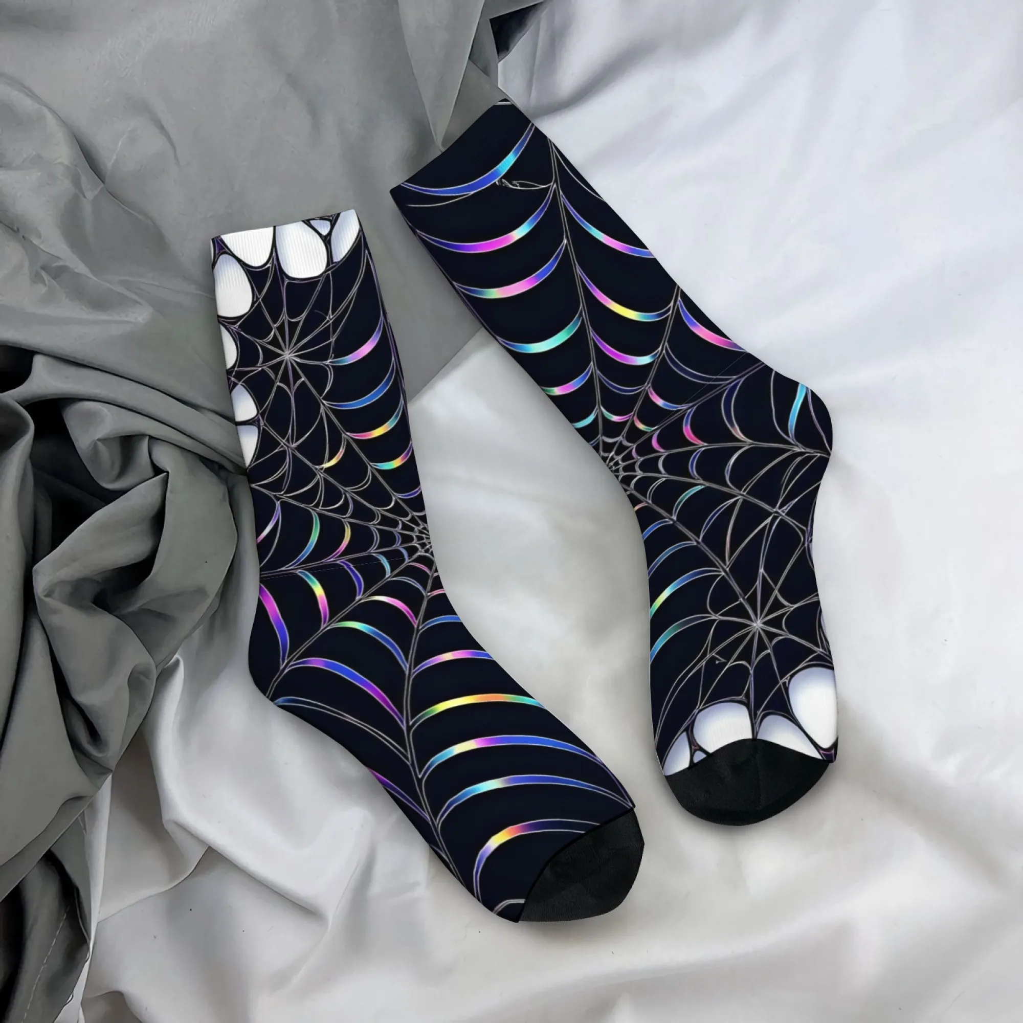 Laser Gradient Spiderweb Socks Outdoor Casual Soft Stretchy Lightweight Men's Socks Street Style Fashion Holiday Gift Socks