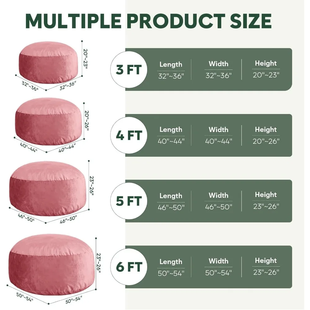 كراسي بين باج كبيرة بطول 5 أقدام للبالغين/المراهقين مع حشوة إسفنجية الذاكرة، أريكة كيس فول ناعمة مع حشو، مخمل هولندي ناعم #5