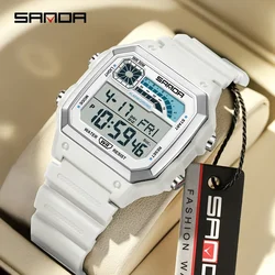 SANDA 6196  Electronic Rel ó gio mulher  Electronic Night Glow Waterproof Watch Sports Men's Lightweight Square Classic Fashion