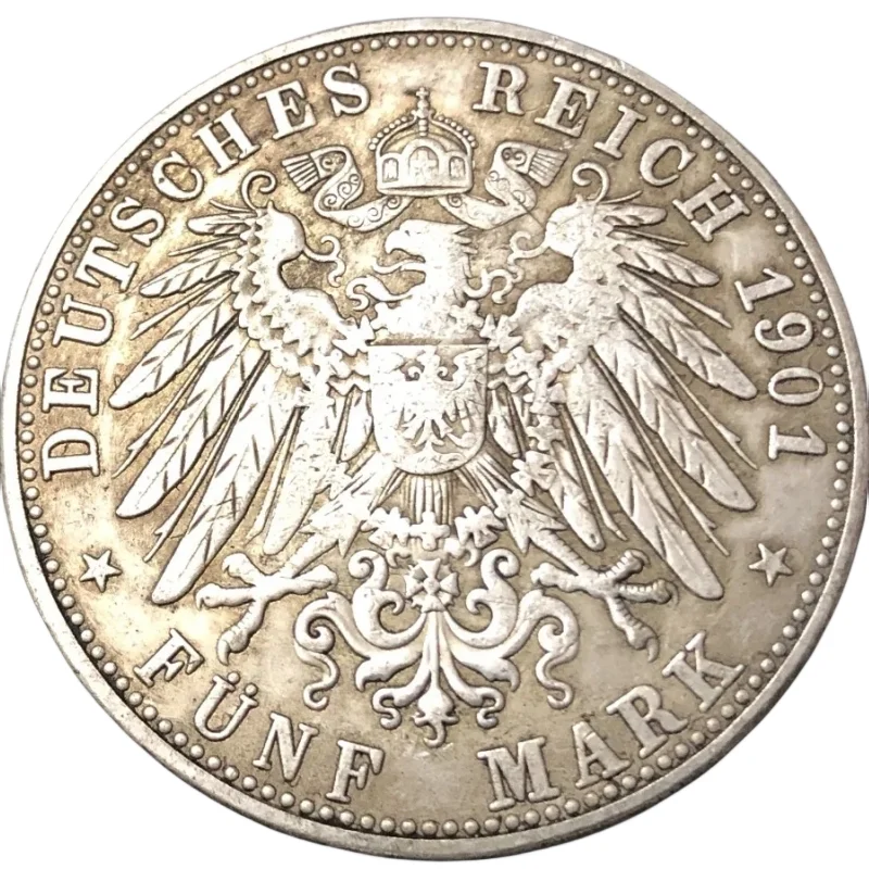 1901-F Kingdom of Wurttemberg 5 Mark-Wilhelm II Silver Plated Copy Coin