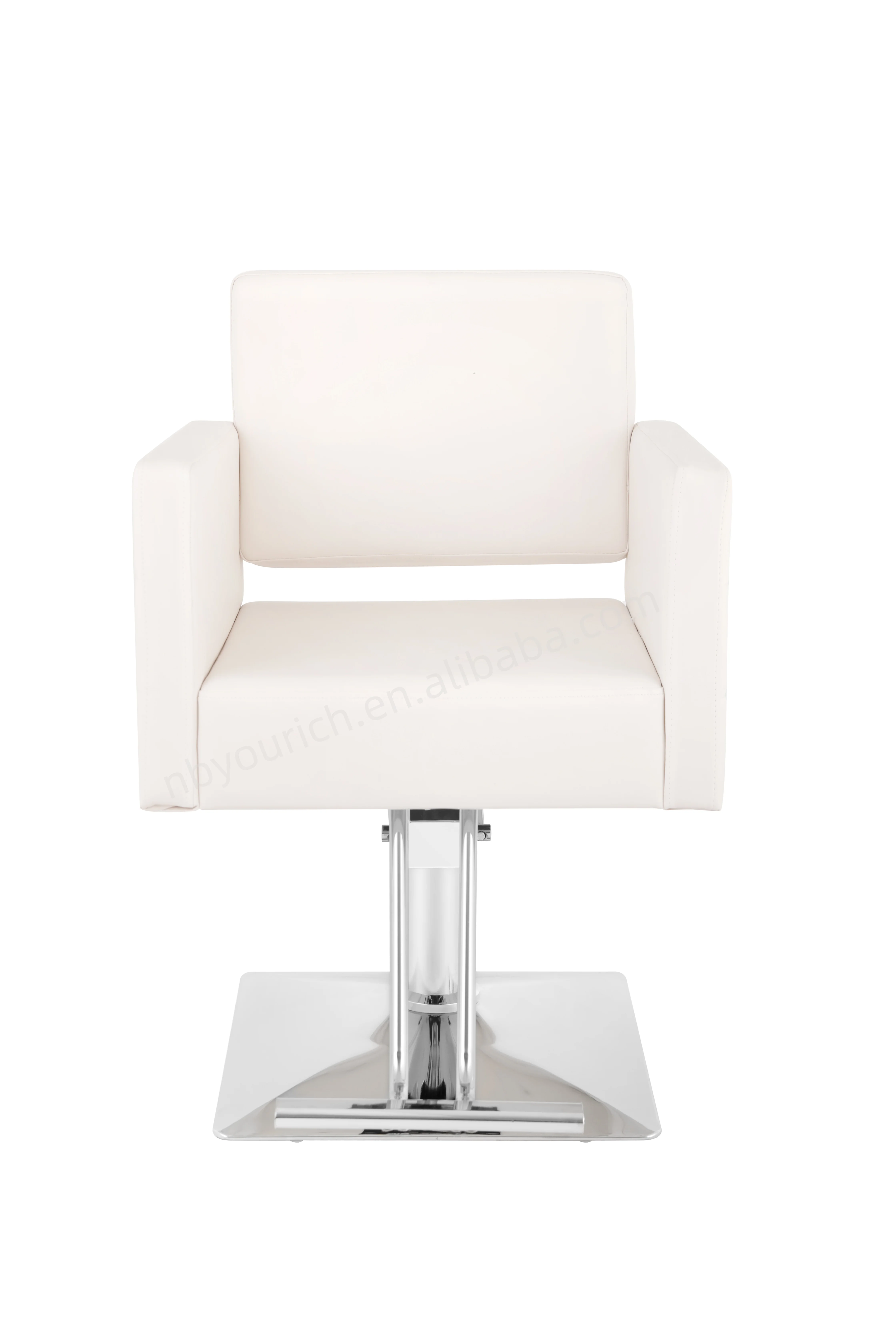 Weißer Damen-Styling-Friseurstuhl mit quadratischer Basis, Salonstuhl, moderne Salonmöbel