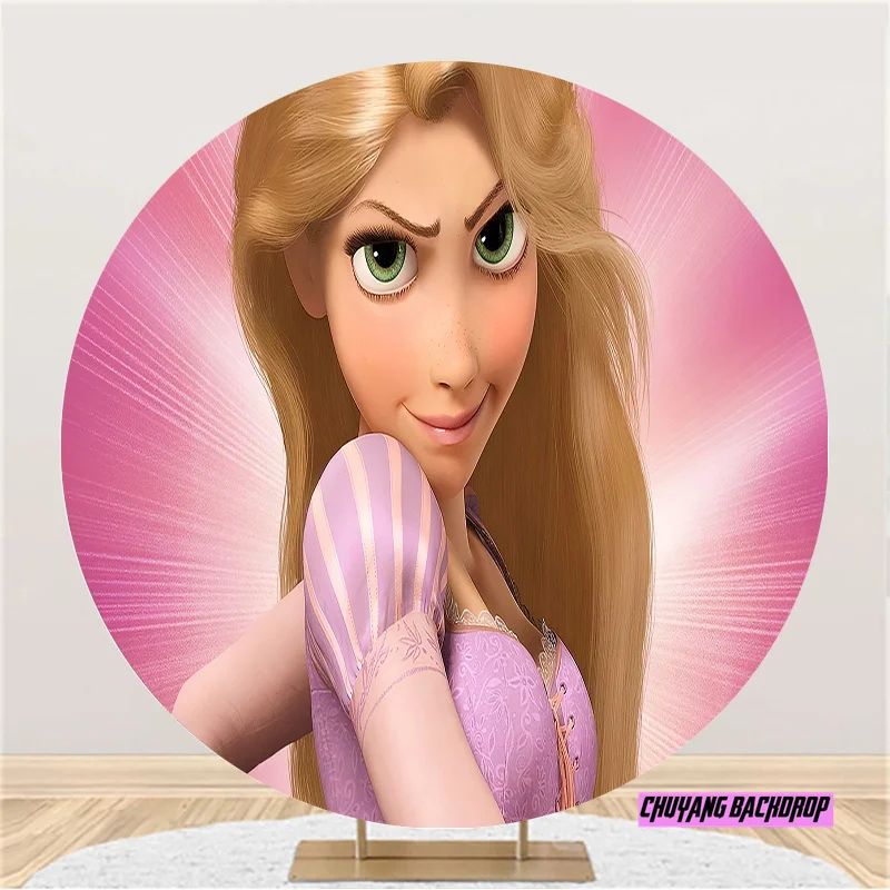 Circle Girl Happy Birthday Party Backdrop Cartoon Custom Tangled Rapunzel Princess Photo Round Background Photocall Prop Covers