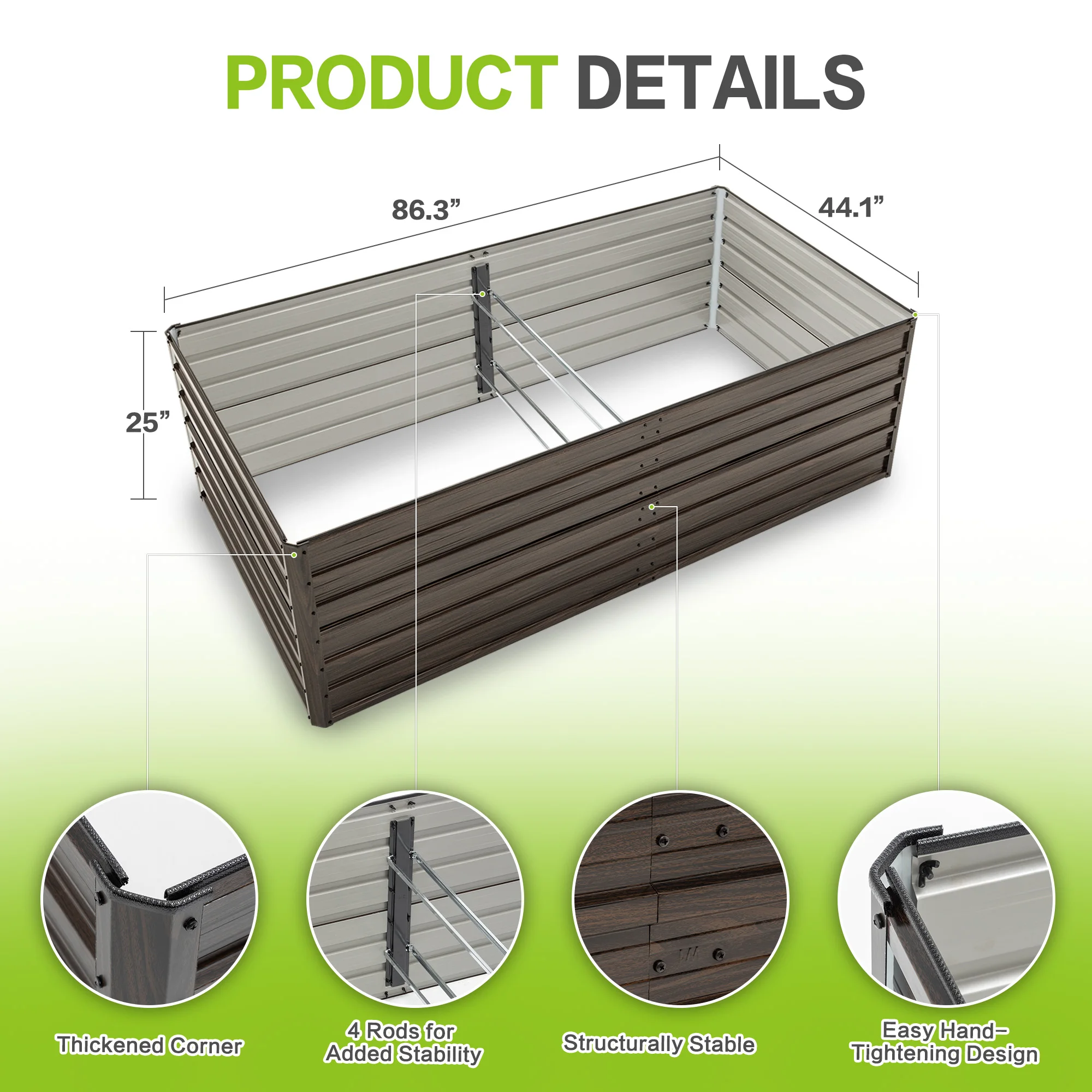 Double the Beds, Double the Harvest! 8x4x2 FT Woodgrain Galvanized Raised Garden Bed Set - Durable Outdoor Combo for Veggies, Fl
