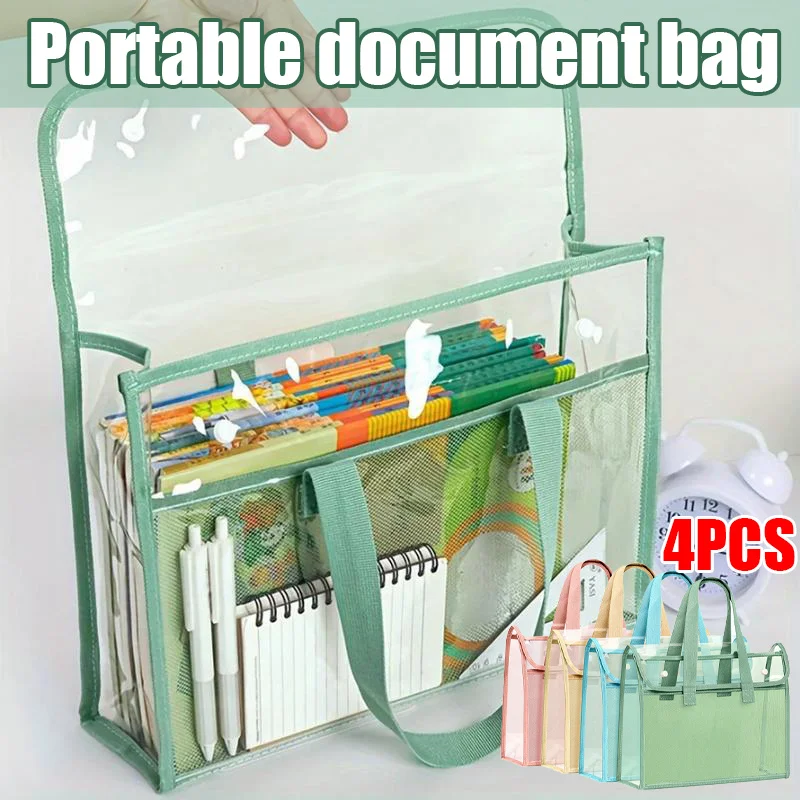 

Large Capacity Expandable PVC File Bag - Transparent Waterproof Handheld Folder, Self-adhesive Document Storage Accessory