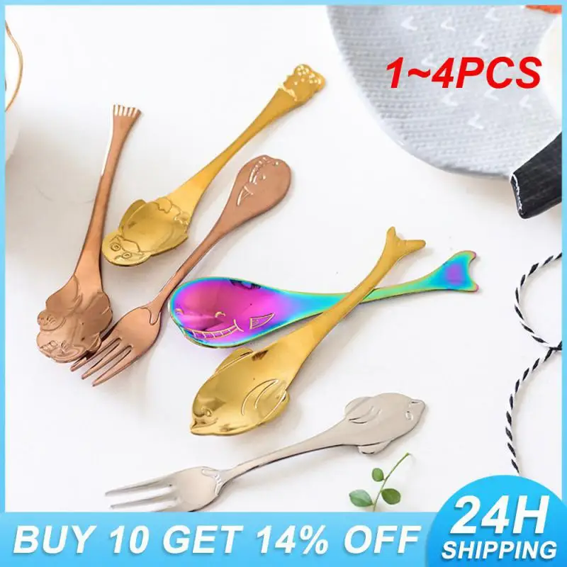 1~4PCS Mixing Spoon Beautiful Cartoon Tableware Children Spoon Mirror Light 304 Stainless Steel Kitchen Products Coffee Spoon