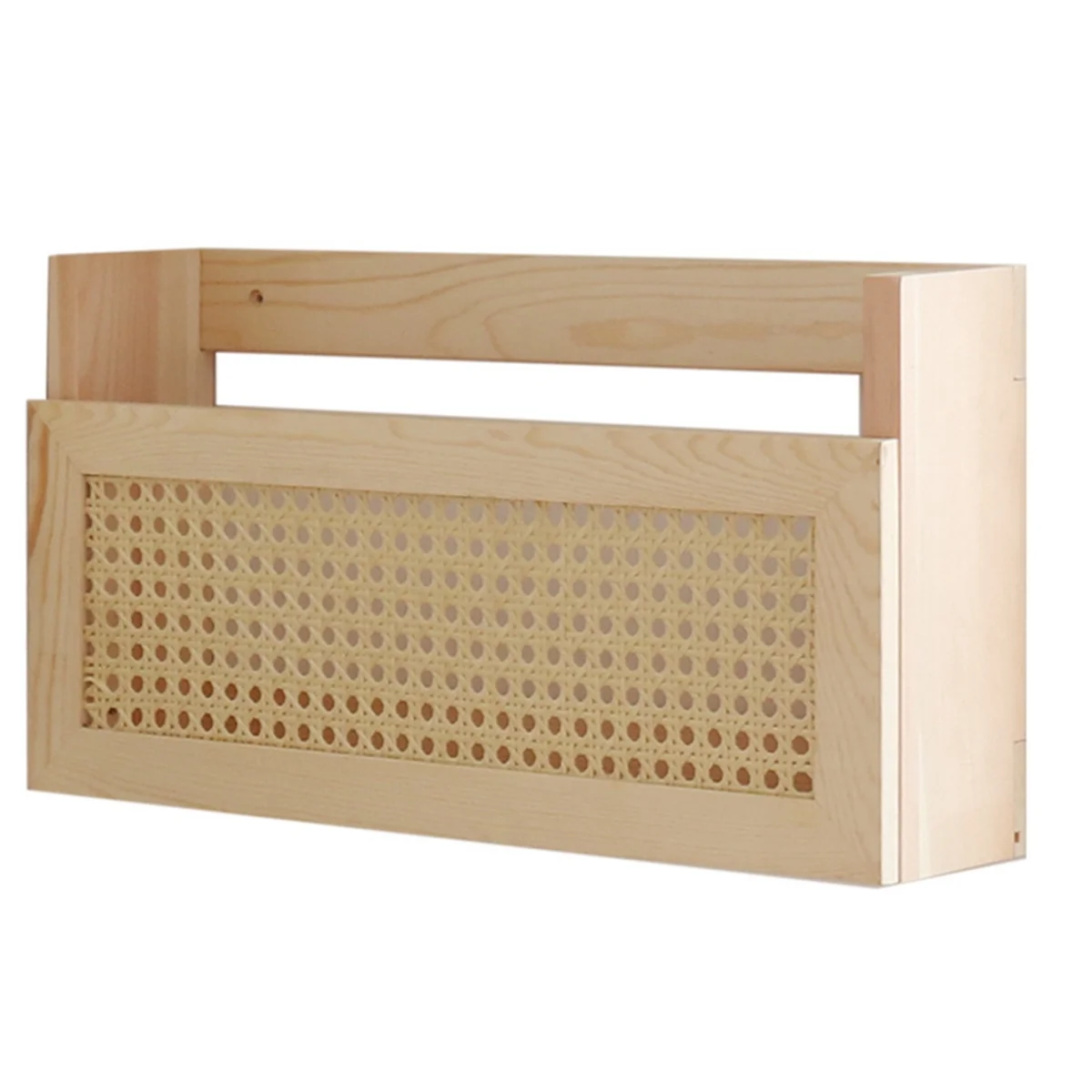 Wooden Magazine Wall Rack with Rattan File Holder Hanging File Rattan Bookcase Wooden Mail Organizer for Living Office