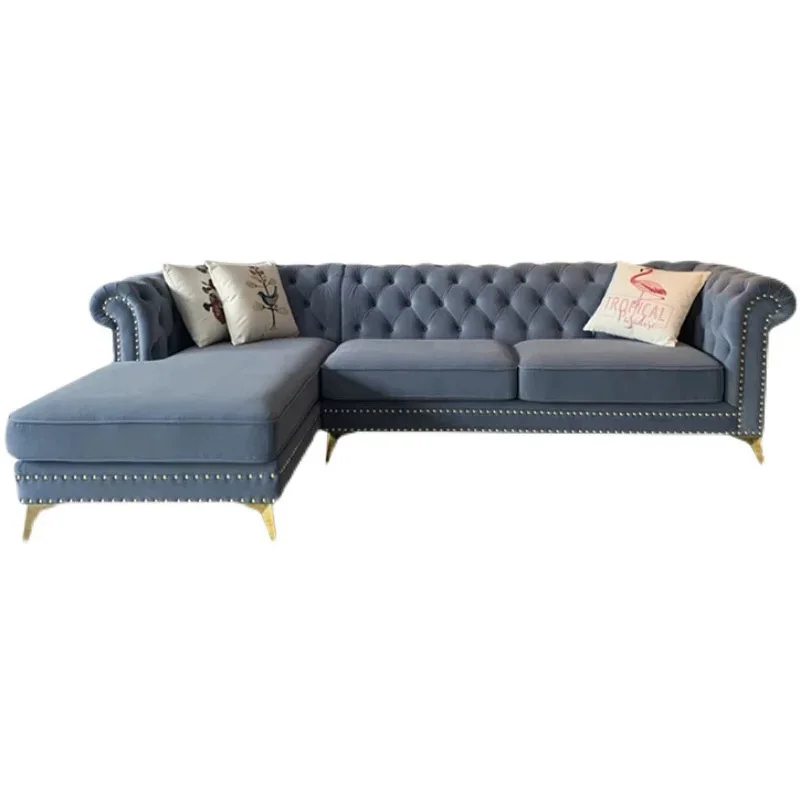 

Luxury Velvet Button Tufted L Shape Sofa Modern Living Room Chesterfield Sofa for Hotel Office Home Furniture