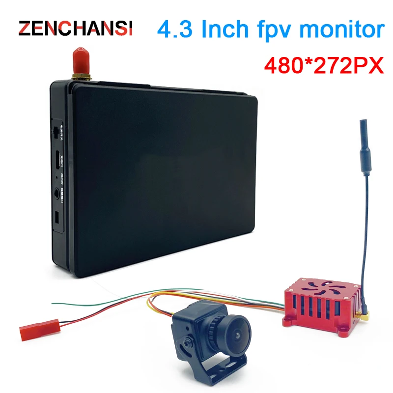 5.8G 48CH 4.3 Inch FPV Monitor 480x272 Build-in Battery Video Screen and 5.8G 1600mW Video Transmitter+CMOS 1200TVL fpv camera