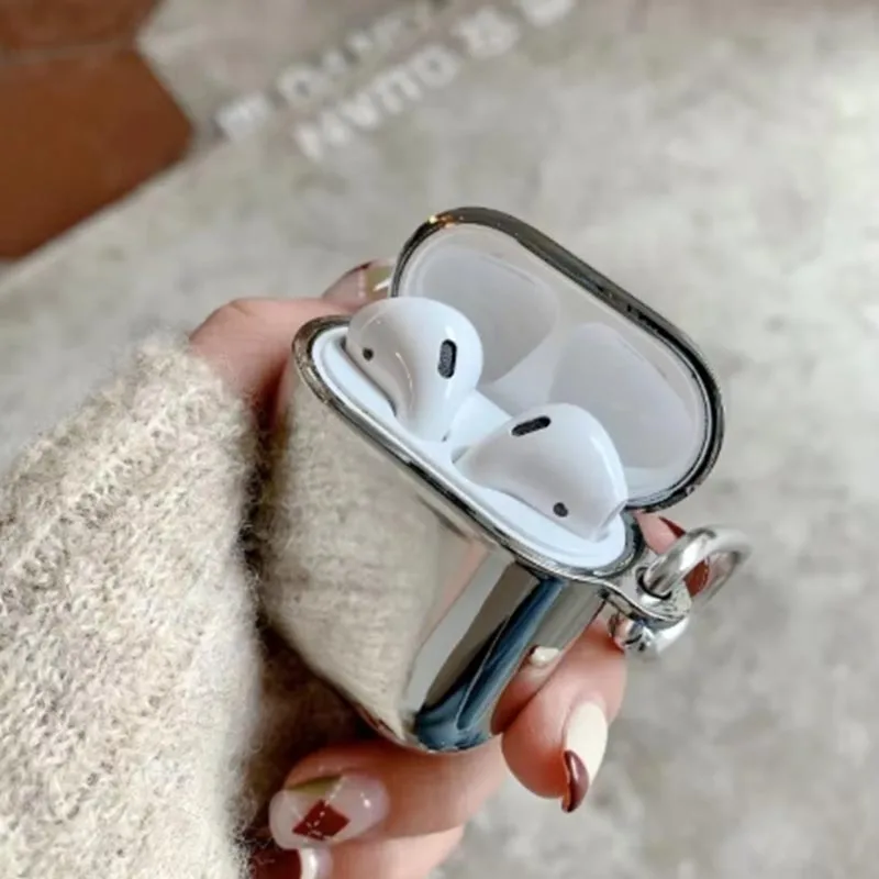 Electroplate Earphone Case For Airpods 1 2 3 Pro 2 Protective Cover For Apple Airpods Pro Case Silver TPU With Keychain Box