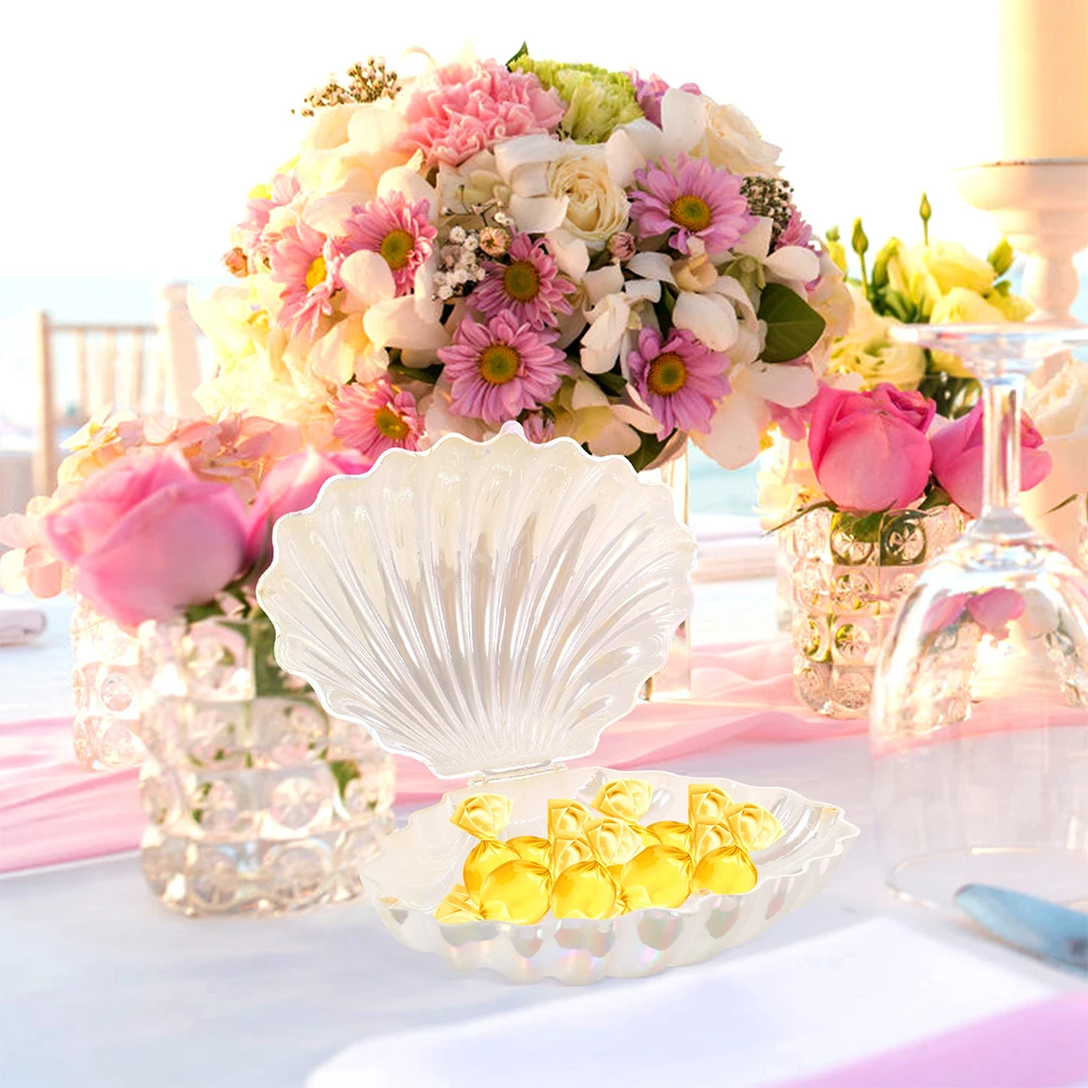 

2 Pcs Shells Pearl Box Sea Boxes Storage Party Favor Containers Large Fillable Seashell Candy White for Guest Banquet